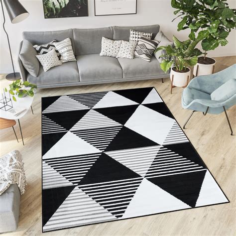 TAPISO Luxury Tapis De Salon Chambre Ado Moderne Blanc Noir Gris