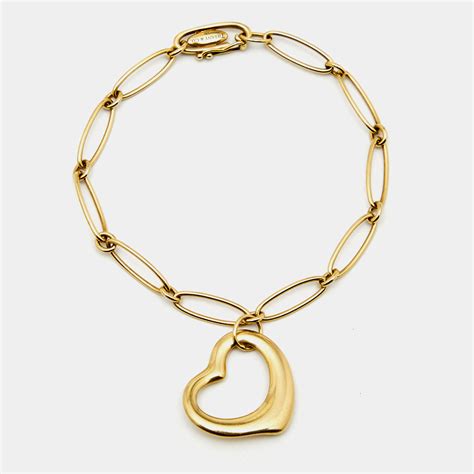 Tiffany And Co Elsa Peretti Open Heart 18k Yellow Gold Charm Bracelet