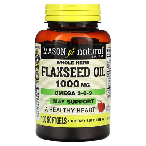 Mason Natural Whole Herb Flaxseed Oil 1 000 Mg 100 Softgels