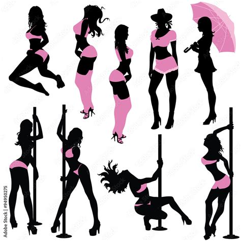 Various Sexy Female Poses In Black And White Silhouettes All Elements In Each File Is Separate