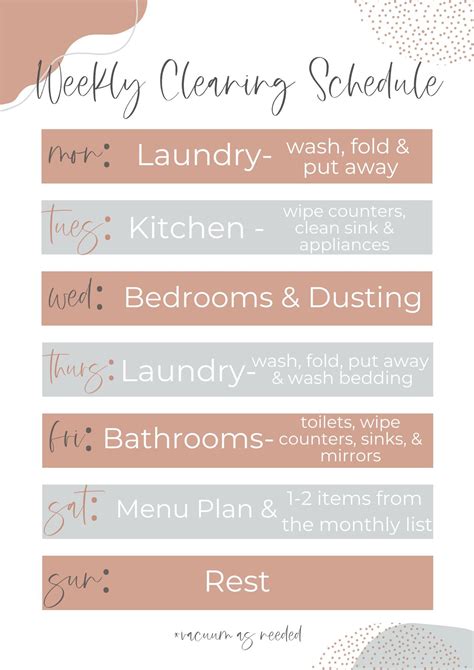 Easy And Realistic Weekly Cleaning Schedule With Awesome Printable ...