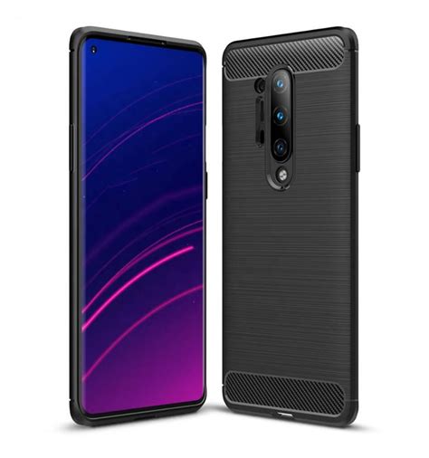 SDTEK Case for OnePlus 8 Pro Carbon Fibre Silicone Cover Shockproof Black