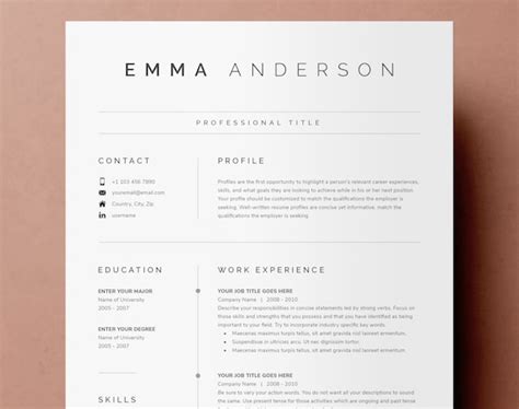 Professional Resume Template Clean Modern Resume Template Etsy Hot Sex Picture