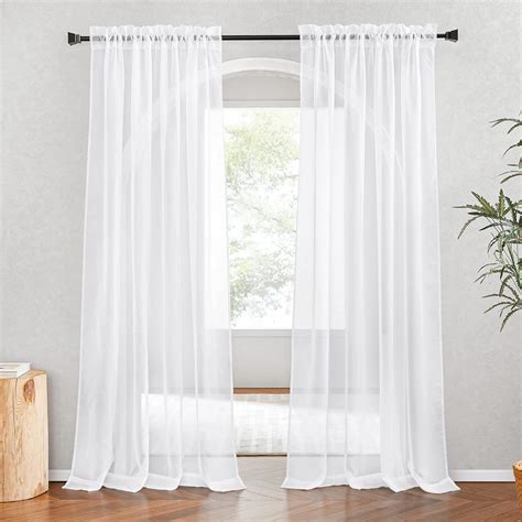 Amazon Nicetown White Sheer Curtains Inches Long Rod Pocket