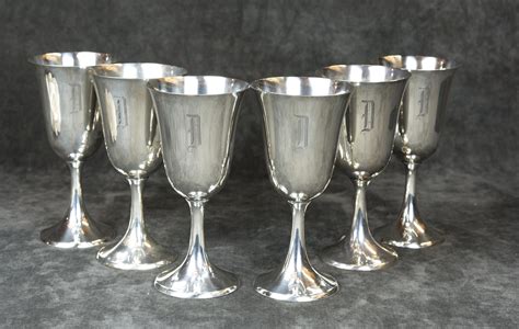 Lot A Set Of Six Sterling Silver Wine Goblets