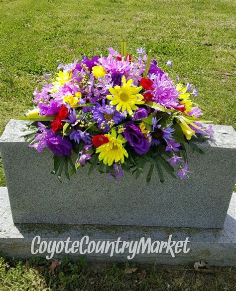 Purple Yellow And Red Memorial Headstone Saddle Memorial Day Flowers