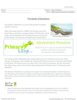 Fillable Online The Battle Of Marathon Primary Leap Worksheets Year 5