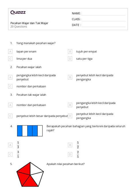 50 Lembar Kerja Menjumlahkan Pecahan Dengan Penyebut Yang Sama Untuk