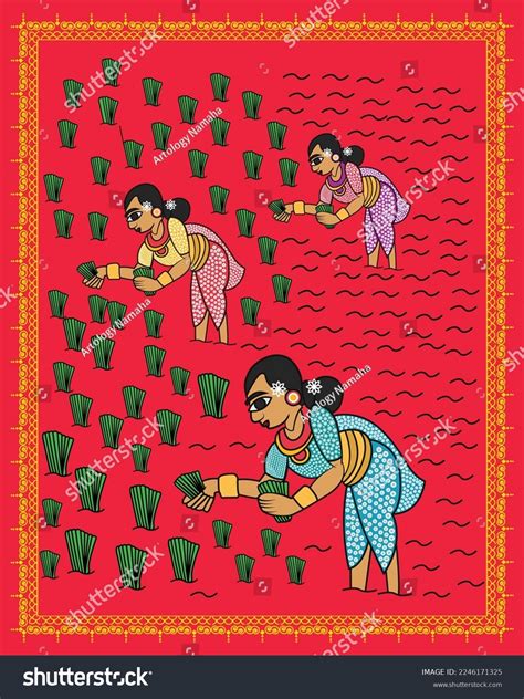 Indian Farming Process Showing Madhubani Painting Stock Vector (Royalty ...