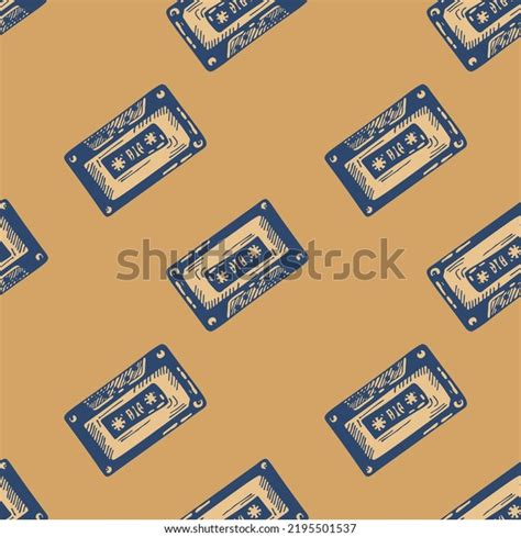 Audio Cassette Tape Engraved Seamless Pattern Stock Vector Royalty