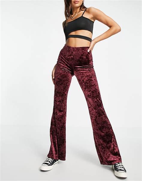 Mango Velvet Flared Pants In Wine Asos