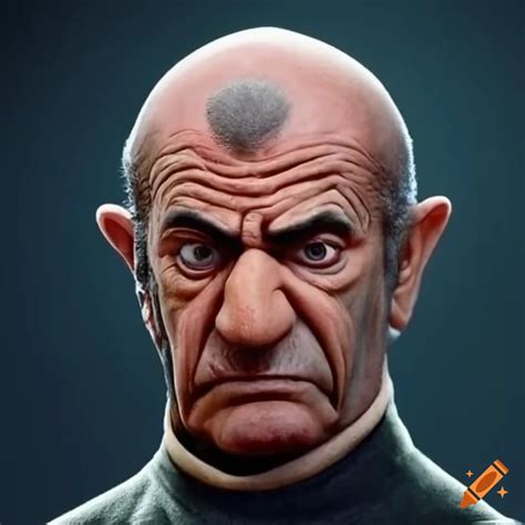 Actor Portraying Gargamel With Bald Head And Big Nose On Craiyon