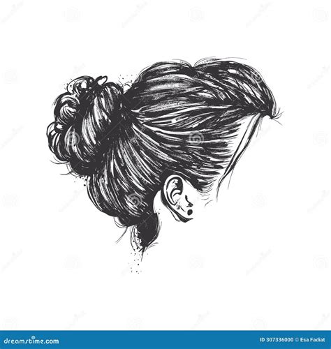 Woman Messy Bun Hairstyle Hand Drawn Ink Drawing Stock Photo Image