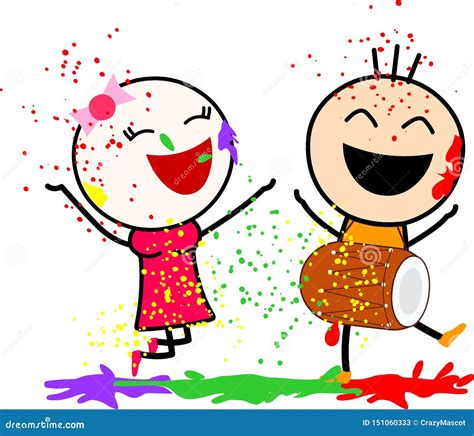 A Cute Cartoons Playing With Colors And Dancing With Joy Stock