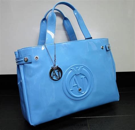 Armani Jeans Ladies Armani Jeans Light Sky Blue Patent Tote Bag With