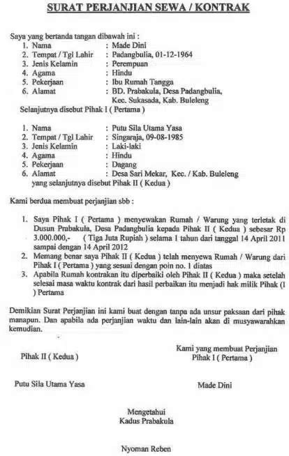 5 Contoh Surat Perjanjian Sewa Rumah Kontrakan Berbagai Jenis