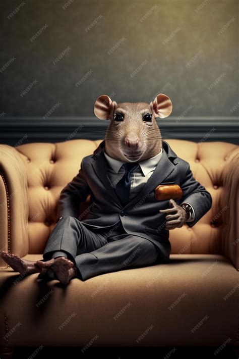 Premium Photo Rat In A Suit Sitting On A Couch Generative Ai