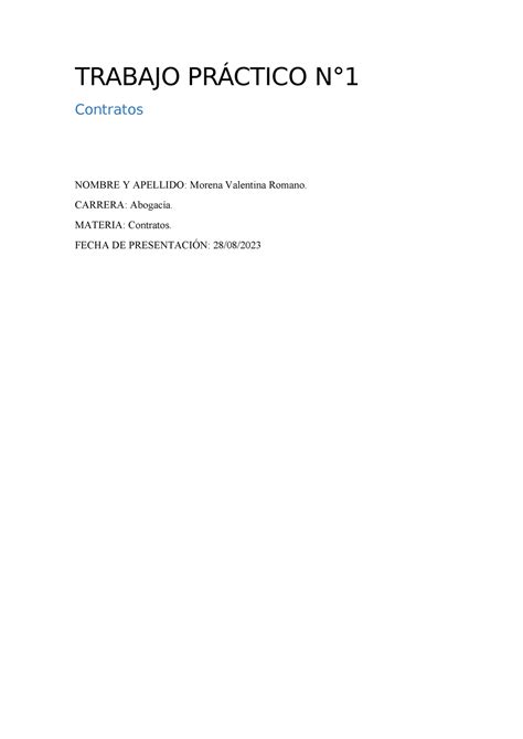 Trabajo Práctico 1 Contratos TRABAJO PRÁCTICO N Contratos NOMBRE Y