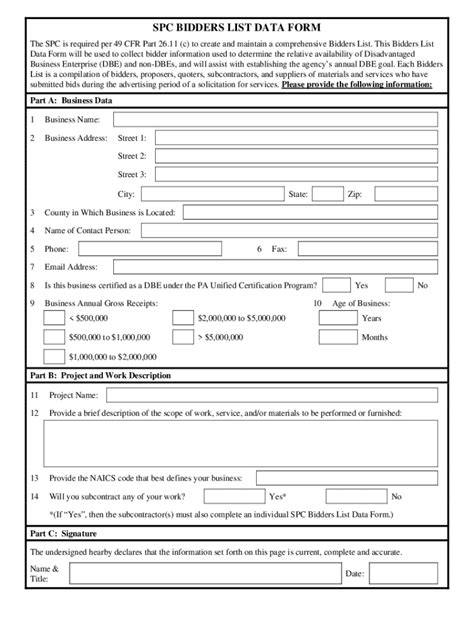 Fillable Online SPC Bidders List Data Form Survey Fax Email Print