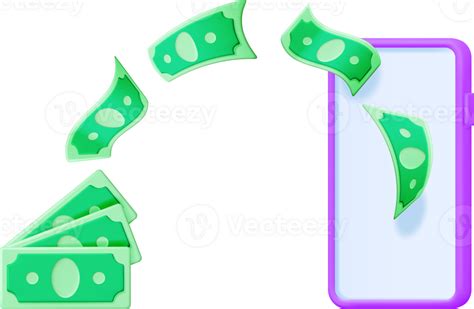 3d Flying Dollars And Smartphone 35715105 Png