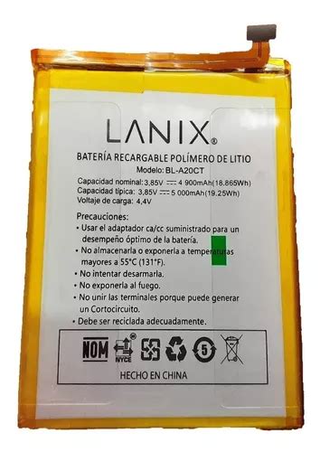 Batería Lanix 100 Original Alpha 5v Mdlo Bl a20ct 100 Meses sin interés