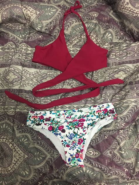 Halter Wrap Top With Floral Print Bikini Set Bikinis Bikini Set