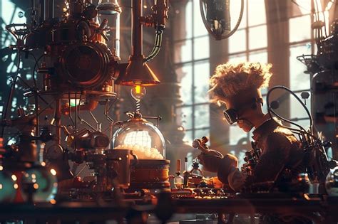 Premium Photo Steampunk Alchemist And Mad Scientist Discovering