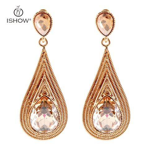 New Water Drop Earrings Women Crystal Champagne Color Multilayer Chain