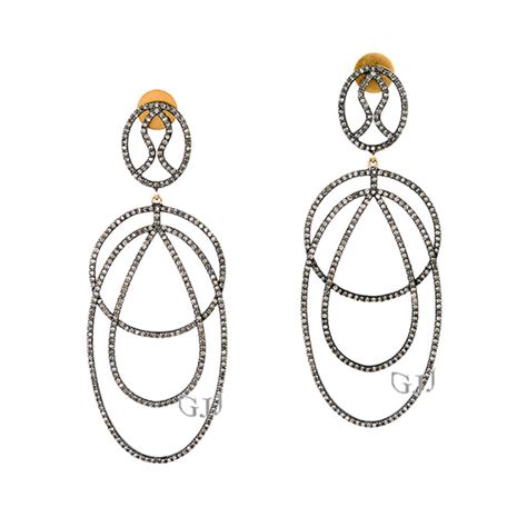 Online Retail Wholesale Pave Diamond Dangle Earring Of 14 K Gold 1 45 Grams And Sterling Silver