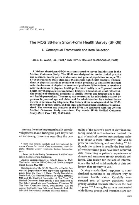 Pdf The Mos 36 Item Short Form Health Status Survey Sf 36 I