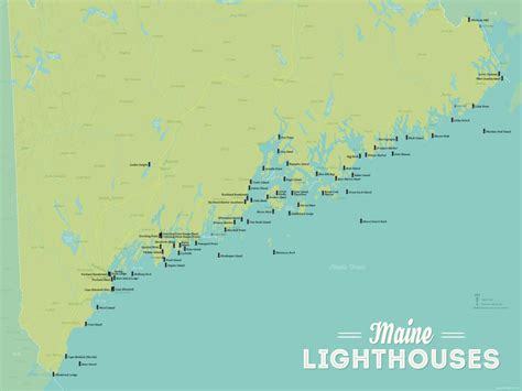 Maine Lighthouses Map 18x24 Poster - Best Maps Ever