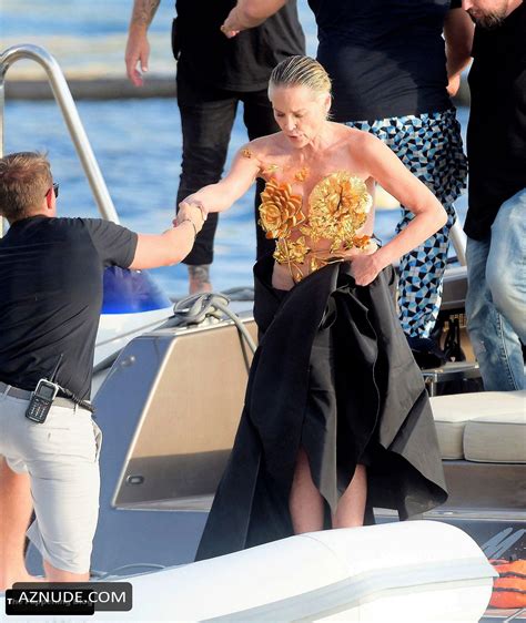 Sharon Stone Sexy Seen Flashing Her Nude Boobs In Antibes Aznude