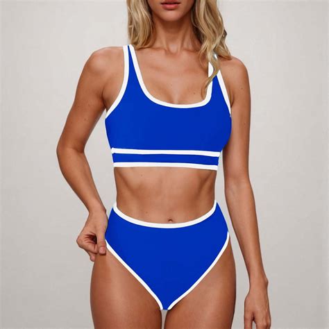 Owmeot Women S High Waisted Bikini Sets White Rim Sporty Two Piece Swimsuits Color Block Cheeky