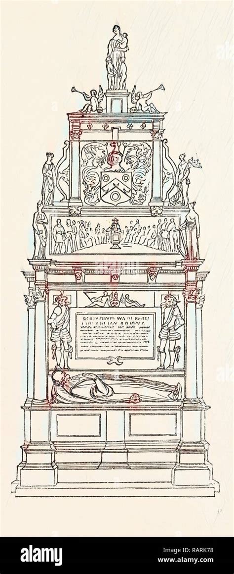 Suttons Monument Charter House London England Engraving 19th