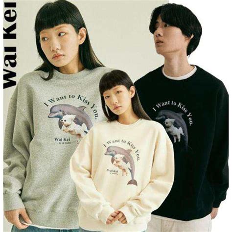 Wai Kei スウェットパーカー Puppy dolphin jumping sweatshirt s 長袖グレー スウェットパーカー 秋