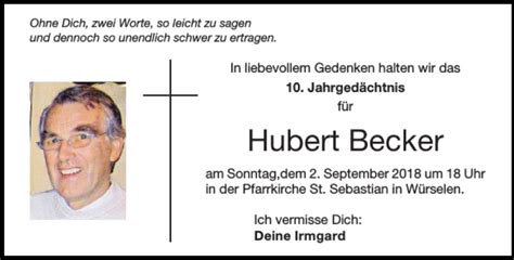 Traueranzeigen Von Hubert Becker Aachen Gedenkt