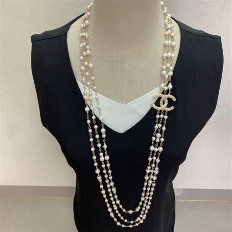 Chanel Three Layer Pearl Necklace Gold For Women Crozus