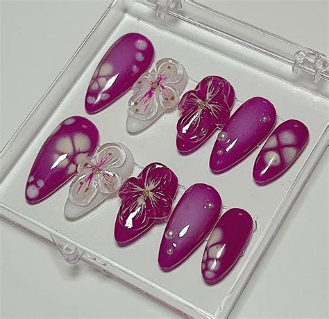 3d Folora Hand Painted Nails Custom Press On Nails Hand Made Press On