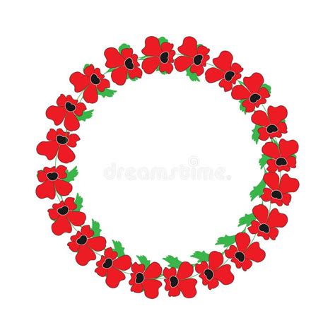 Round Frame Wreath Of Red Stylized Poppies Stock Vector Illustration