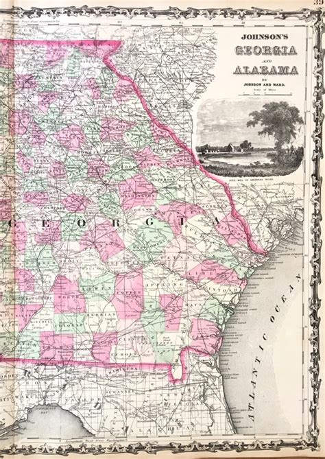 Georgia and Alabama Map Original 1863 Johnsons Atlas Map - Etsy