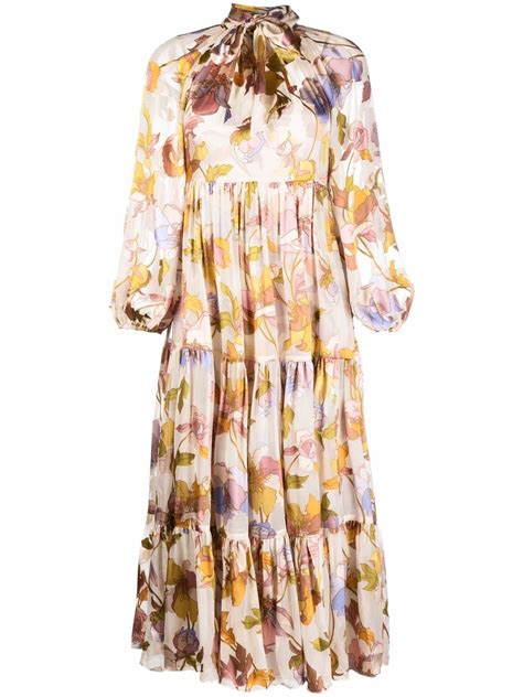 Zimmermann Floral Print Pleated Maxi Dress In Multi Modesens