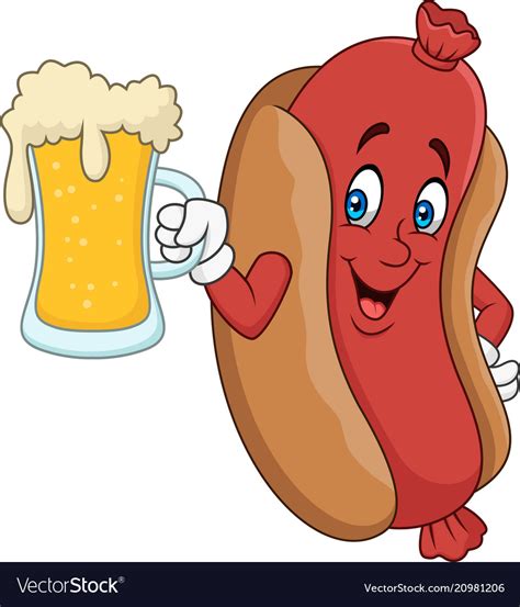 Cartoon hotdog drinking beer Royalty Free Vector Image