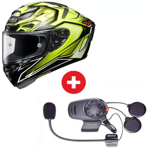 Pack Casque Shoei X Spirit Aerodyne Tc Jaune Noir Intercom