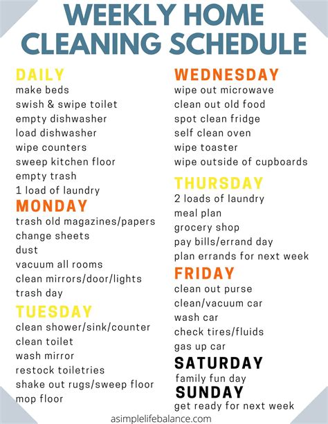 Weekly Cleaning Schedule Printable Instant Download - Etsy