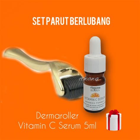 Set Dermaroller Dan Serum Parut Berlubang Microneedle 05mm Vitamin C