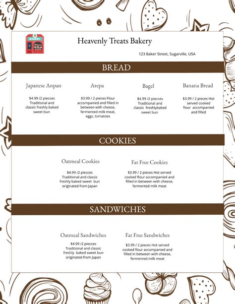 Free Designed Bakery Menu Template Edit Online And Download