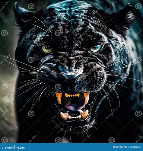 Angry Black Panther In Forest - Front View - AI Generated Stock ...