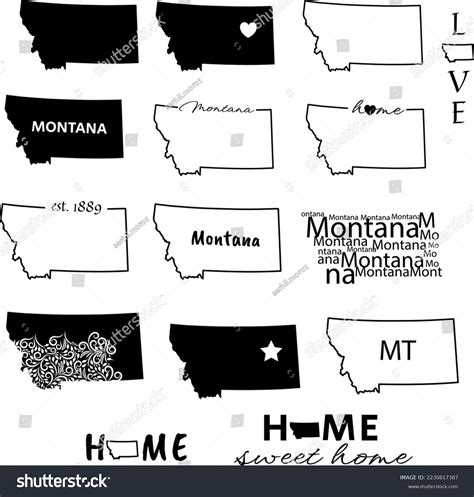 Montana State Map Set Outline Vector Stock Vector (Royalty Free ...