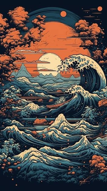 The great wave off kanagawa wallpaper | Premium AI-generated image