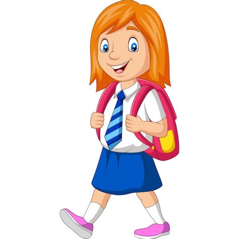 Premium Vector Cartoon Happy School Girl In Uniform Carrying Backpack